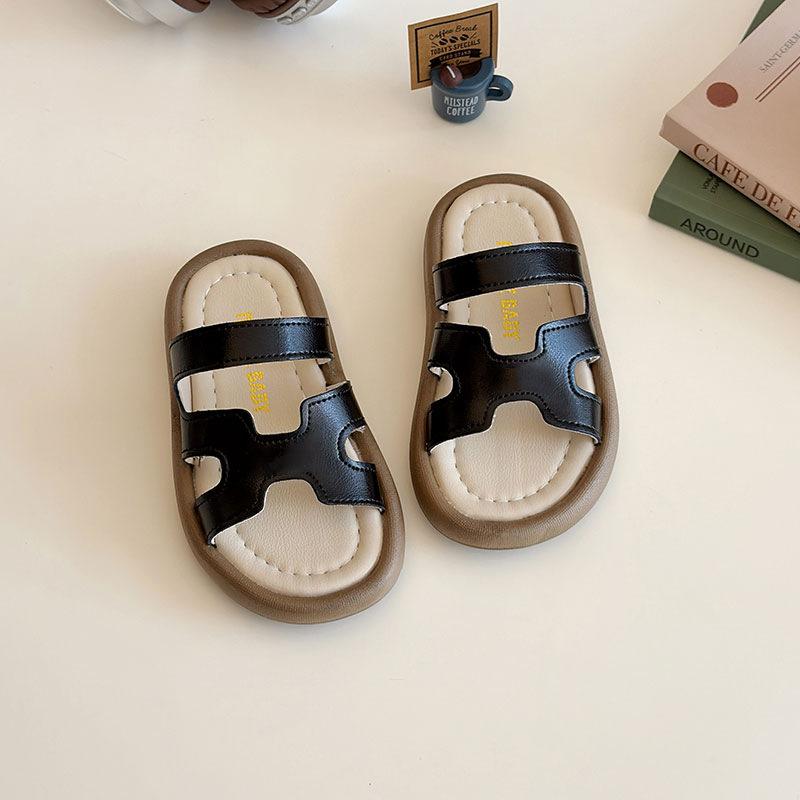 Unisex Kids Hollow Strap Two Tone Open Toe Casual Summer Slide Sandals 21 чёрный