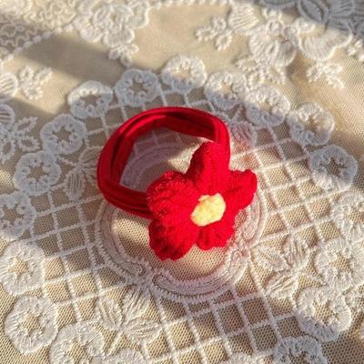 Elastico per Capelli a Fiore Rosso Festivo in Lana Lavorata a Maglia per Bambine - Accessorio Carino e alla Moda per Capodanno