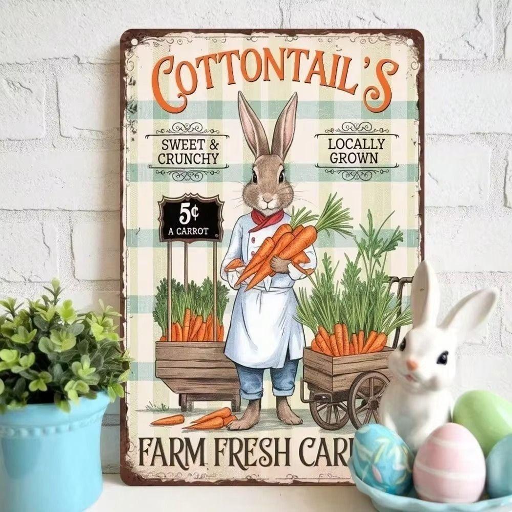 Tin Sign Retro Easter Rabbit Floral Wall Art Home Holiday Decor Metal Poster