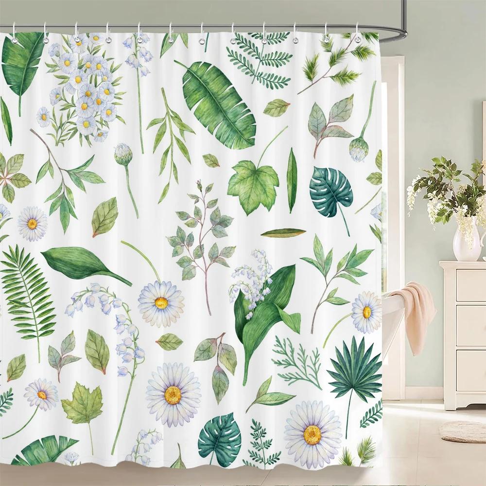 3D Printed Fabric Shower Curtains Fresh Flowers Plant Bath Screens Waterproof Bathroom Decor with 12 Hooks Shower Curtain