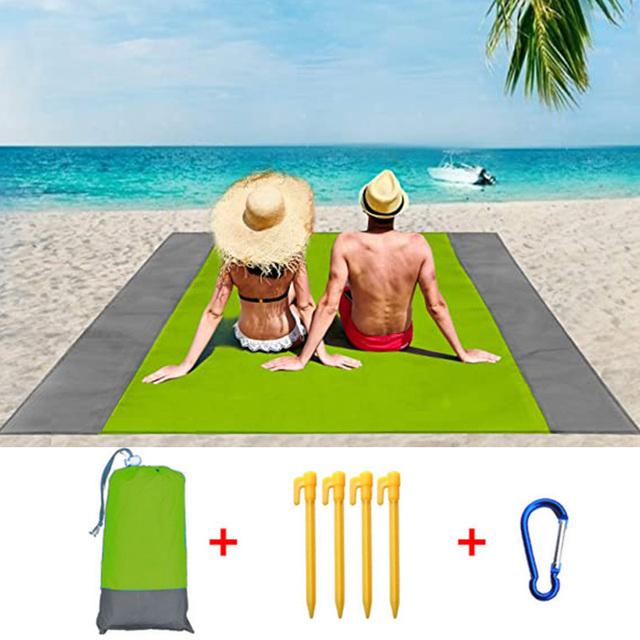 Oversized Beach Towel Mat Sand Free Beach Wind Proof Waterproof Picnic Blankets Beach Mat Oversized Pocket Picnic 4 Anchor