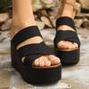 Women's Cross-Strap Casual Sandals 2025 Plus Size Summer New Arrival Fabric Platform Chunky Heel Wedges