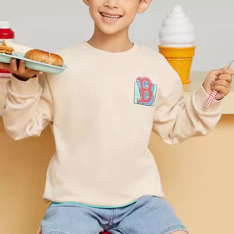 New MLB Sweatshirt Kids' Light Beige 7AMTL0324-43BGL