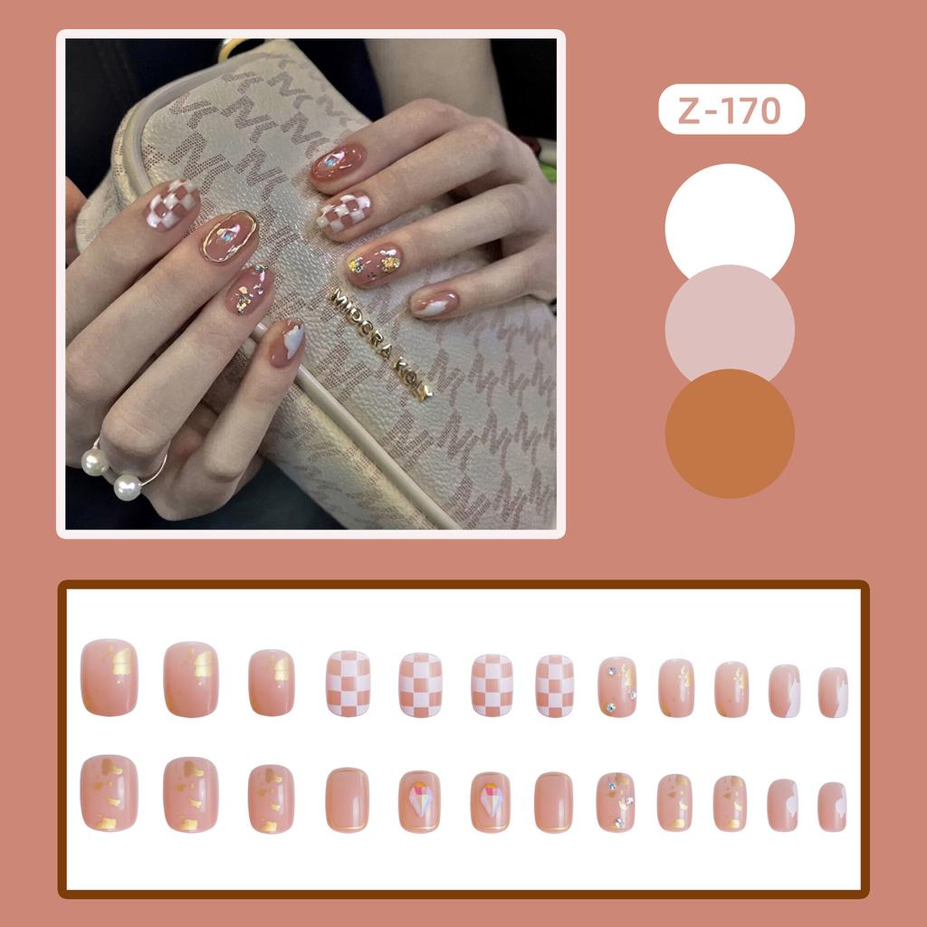 24Pcs Frosted Smoky Black Ripple Fake Nails Full Coverage Removable Press On Nails Finished Nail Stickers