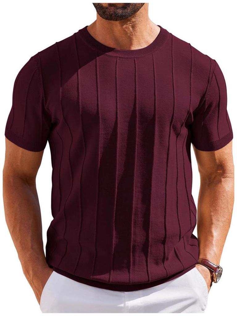 Nuova T-shirt Estiva a Maniche Corte a Righe Verticali in Maglia da Uomo Europea e Americana