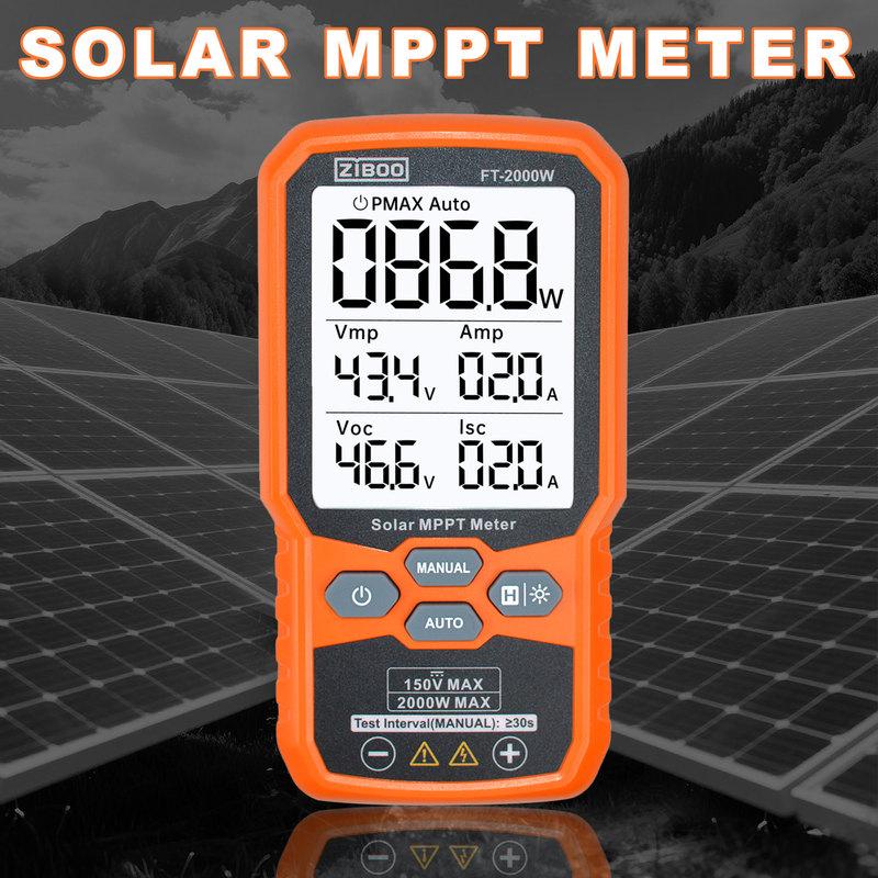 ZIBOO FT-2000W Solar Panel Tester MPPT Meter Open Circuit Voltage & Short Circuit Current, with Backlight & Data Hold,FT-1000W.