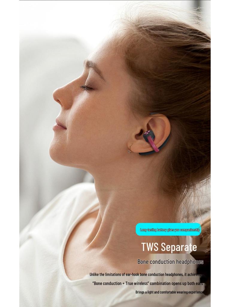 New TWS Wireless Bone Conduction Bluetooth Earphones with Long Battery Life & Charging Case