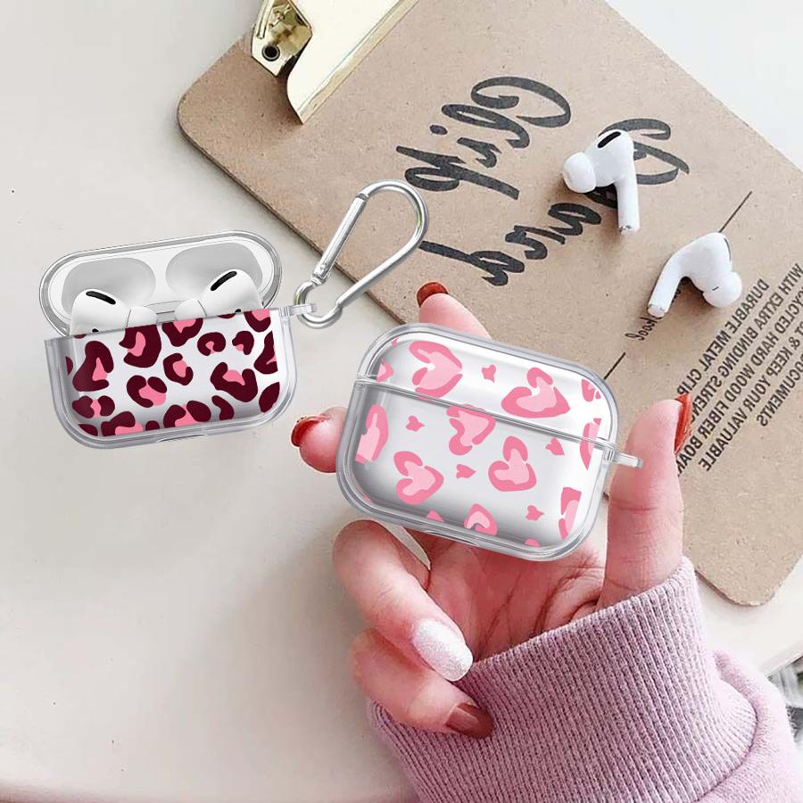 Clear Earphone Cases Cover Case For Airpods 2 Pro2 4 Pro 1 3 Pro3 Pink Leopard Print
