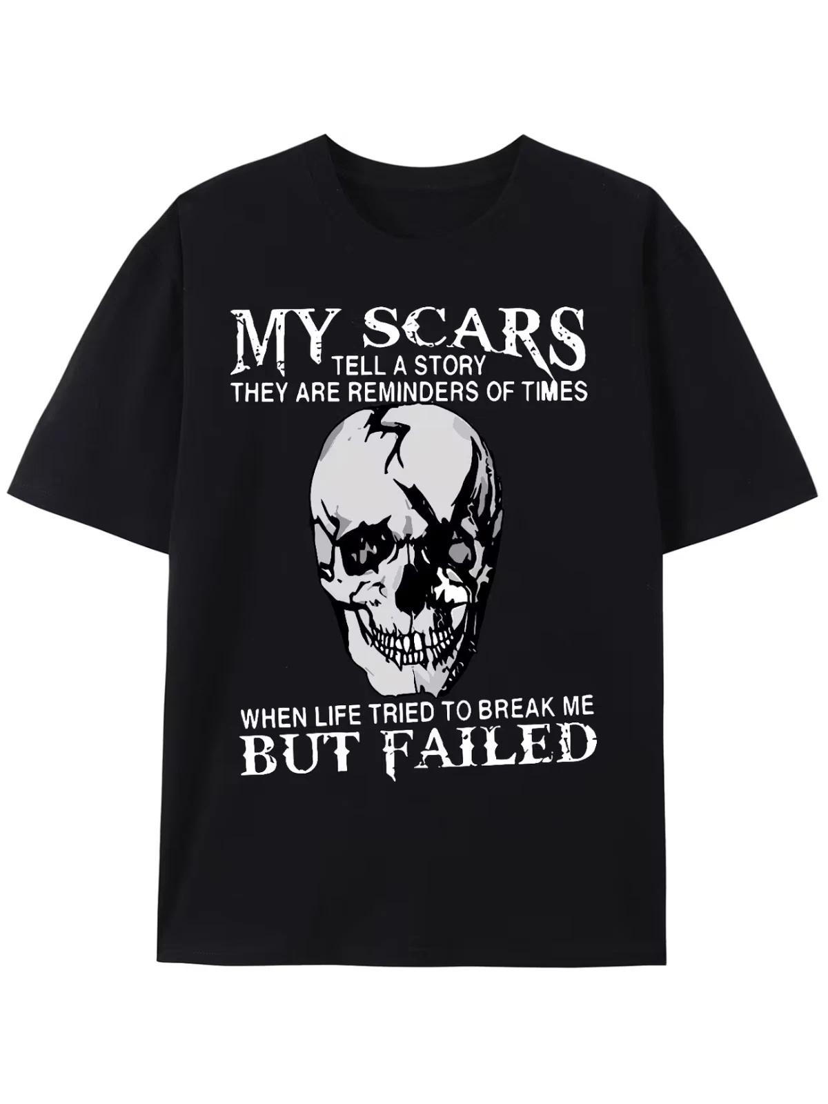 Trendy Skull & Slogan Pattern Print Men s T-shirt, Graphic Tee Men s Summer Clot XXXL