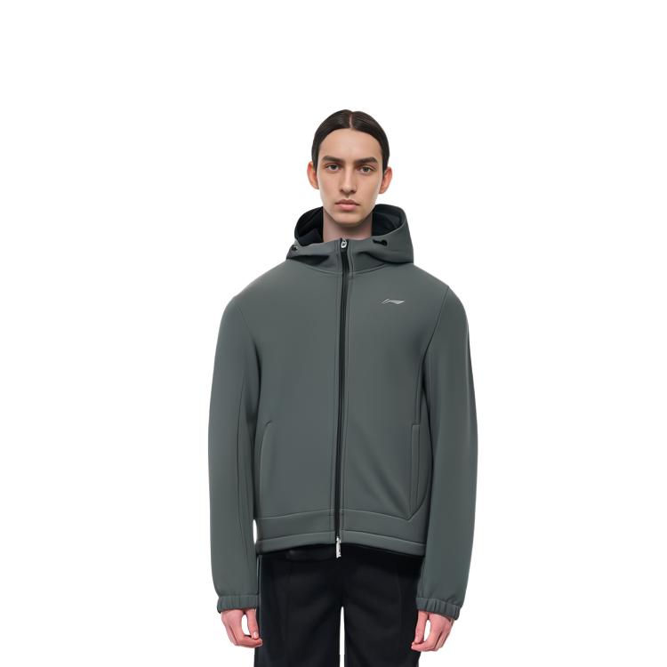 Li-Ning Fitness Series Solid Color Logo Print Zipper Hooded Sports Windbreaker Men Outerwear Gray AFDSA01-2