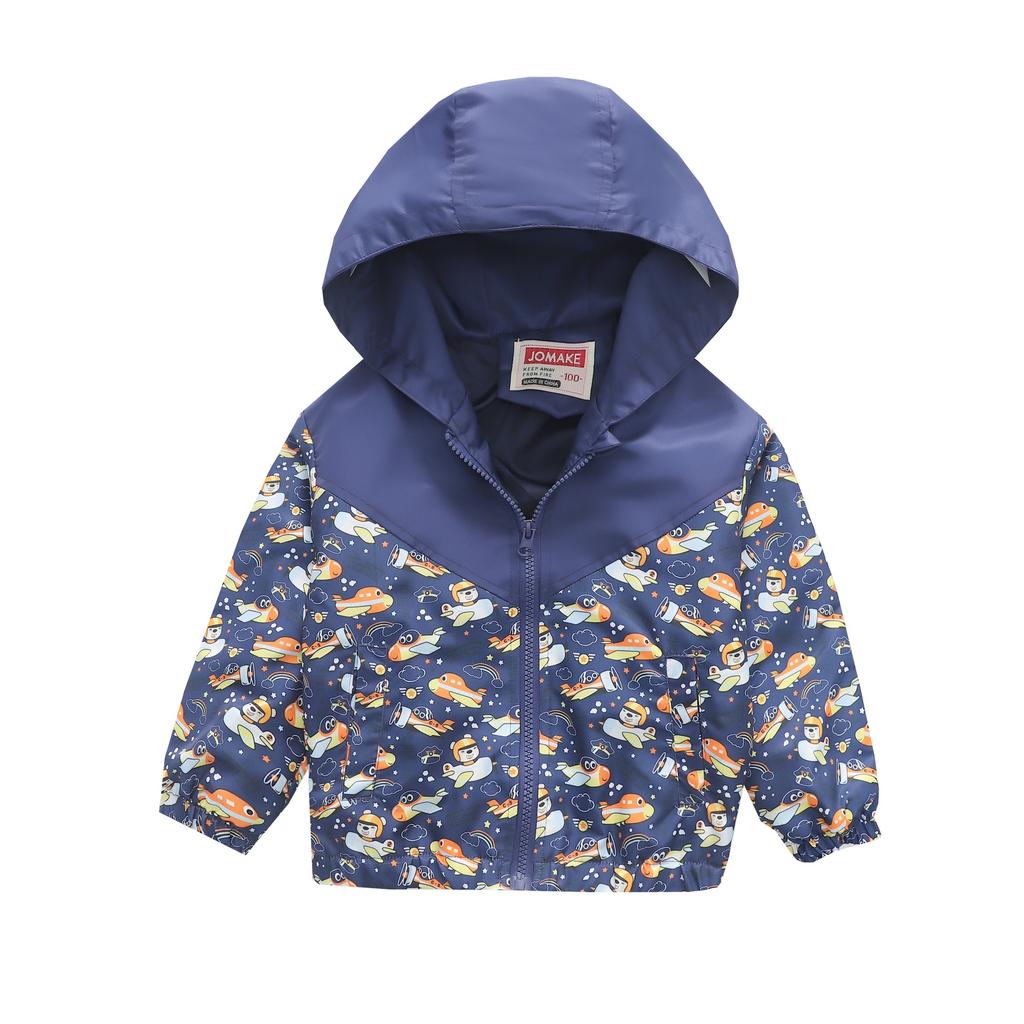 Boys and Girls Children's Clothing In Small Children Printed Fashion Splicing Casual Hooded Zipper Jacket Jacket