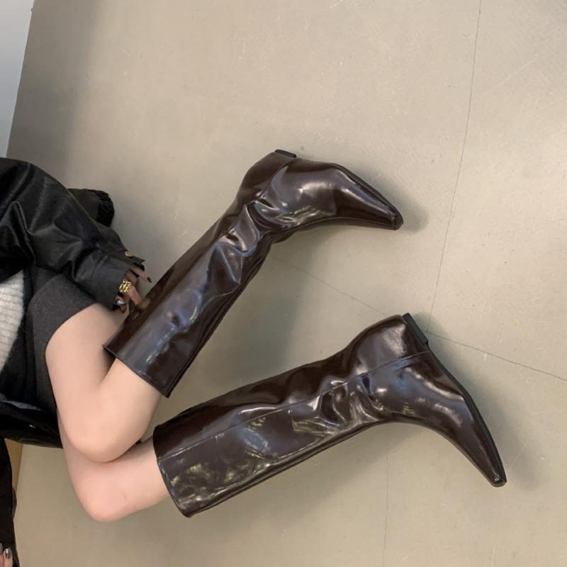 2025 Autumn and Winter New Square Head High Tube Inner Slope Heel Thin Boots But Knee Knight Women's Boots