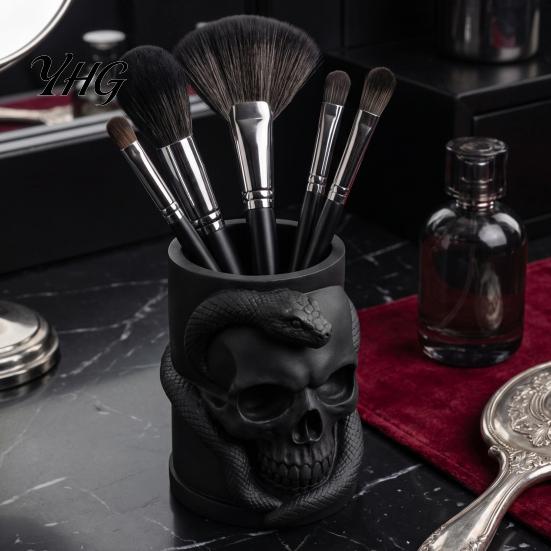 3D Printed Ornament Skull & Snake Pen Holder, Gothic Pencil Collectible Figurine Desk Organizer for Makeup Brush Stationery Storage, Halloween