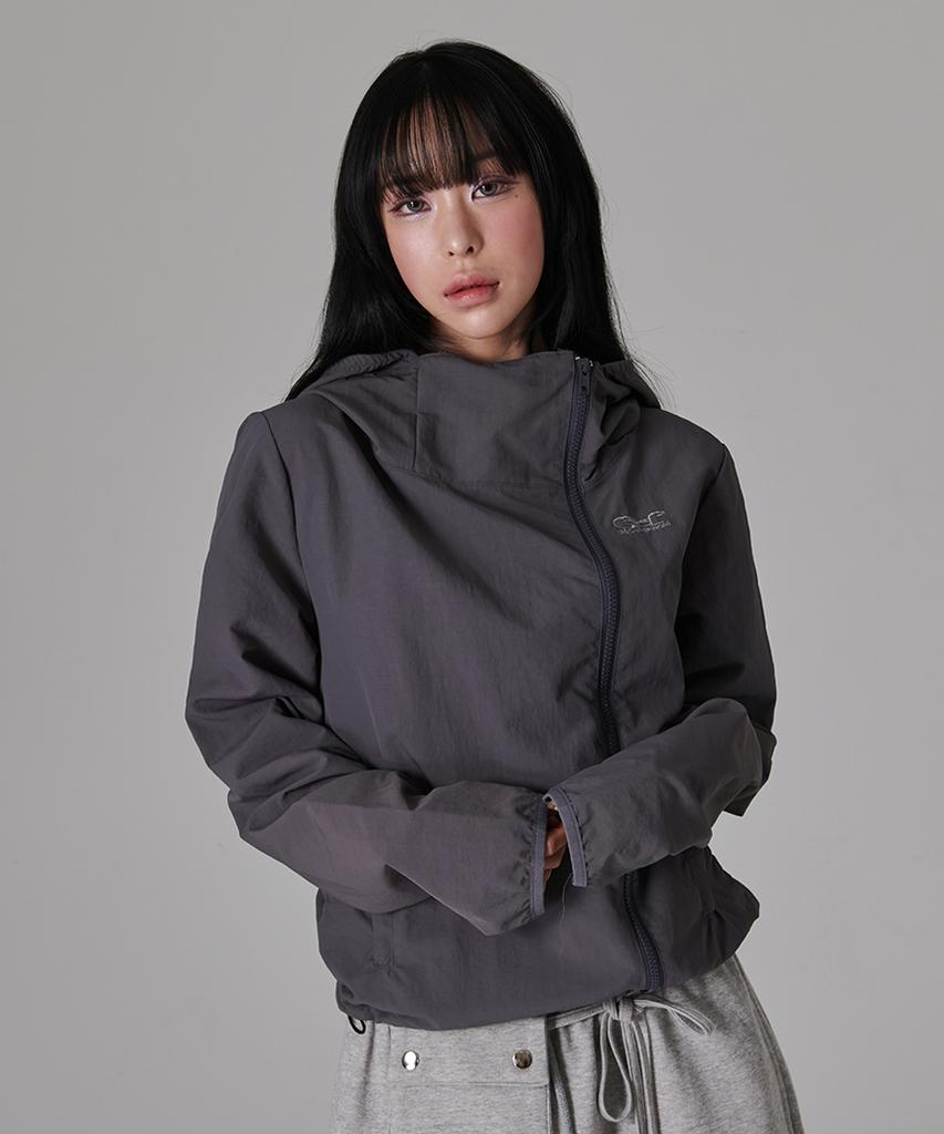 ESCAPEFROM Escf Logo Point High-Neck Windbreaker Charcoal