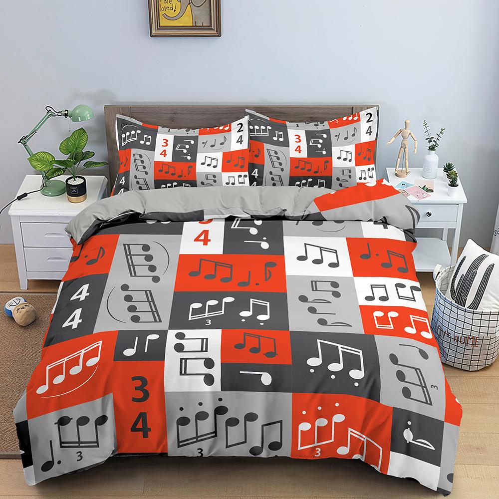 Musical Symbol King Queen Duvet Cover Music Stave Theme Bedding Set for Kids Teens Adults Crucifix 2/3pcs Quilt Cover Pillowcase