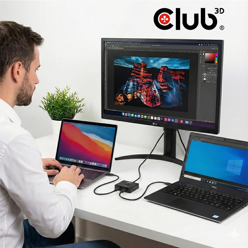 Club3D USB Type-C Bidirectional Switch, 8K60Hz/4K120Hz, 10Gbps, PD3.0, 100W, 2 Inputs/1 Output (CSV-2511)