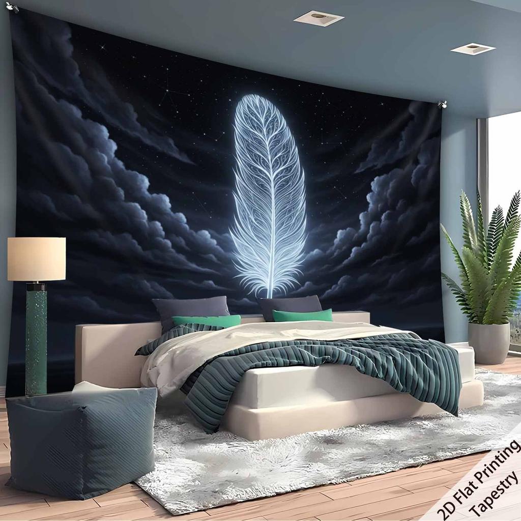 Feathers floating in the starry sky Digital printing polyester wall tapestry suitable for use in living rooms offices bars party