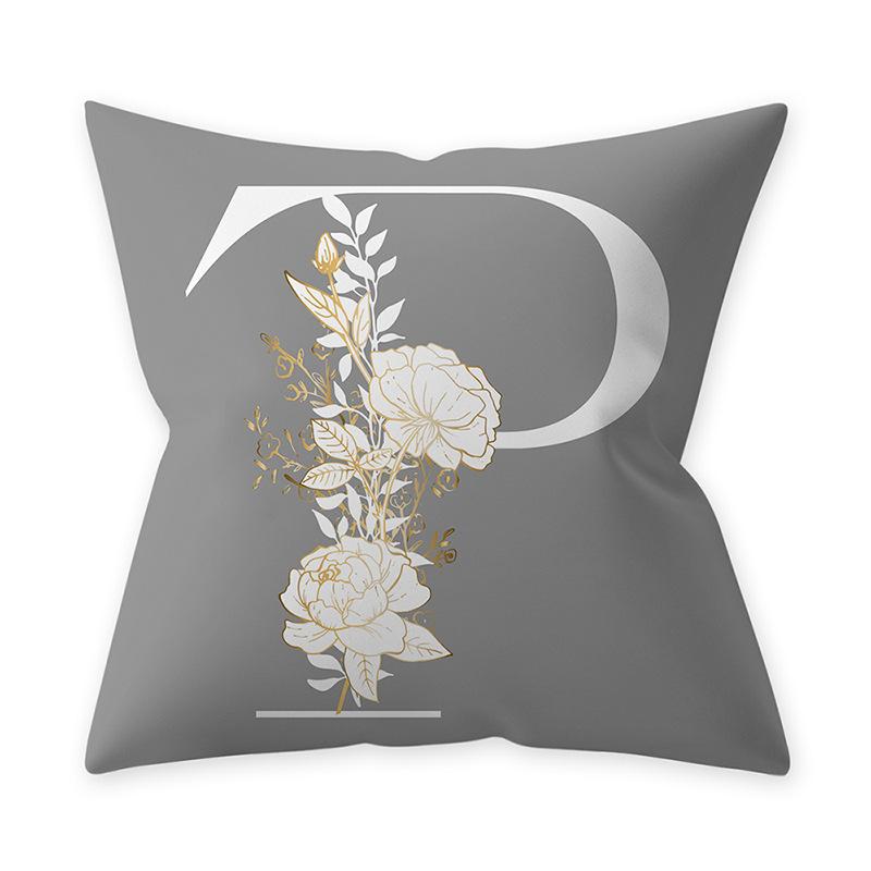 Decorative 45x45 Letter Gray Cushion Customizable Polyester Throw Pillow White Yellow Flowers Pillowcase Nordic Home Decor