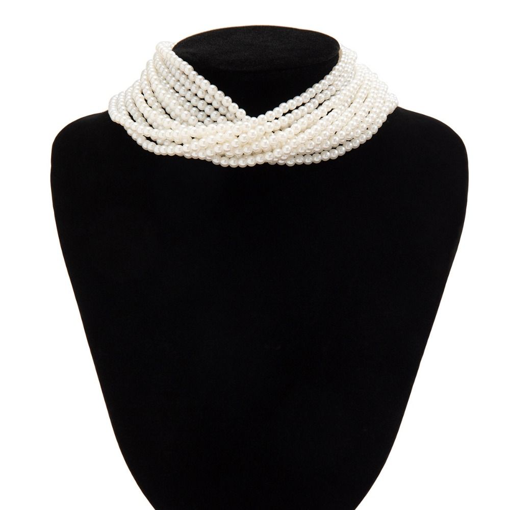 

Beaded Exaggerated Pearl Neckchain Woven Women s Clavicle Chain Clothes Style A