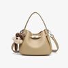 Korean Style Genuine Leather Bucket Bag with Cute Dog Pendant - Versatile Crossbody and Shoulder Bag for Women