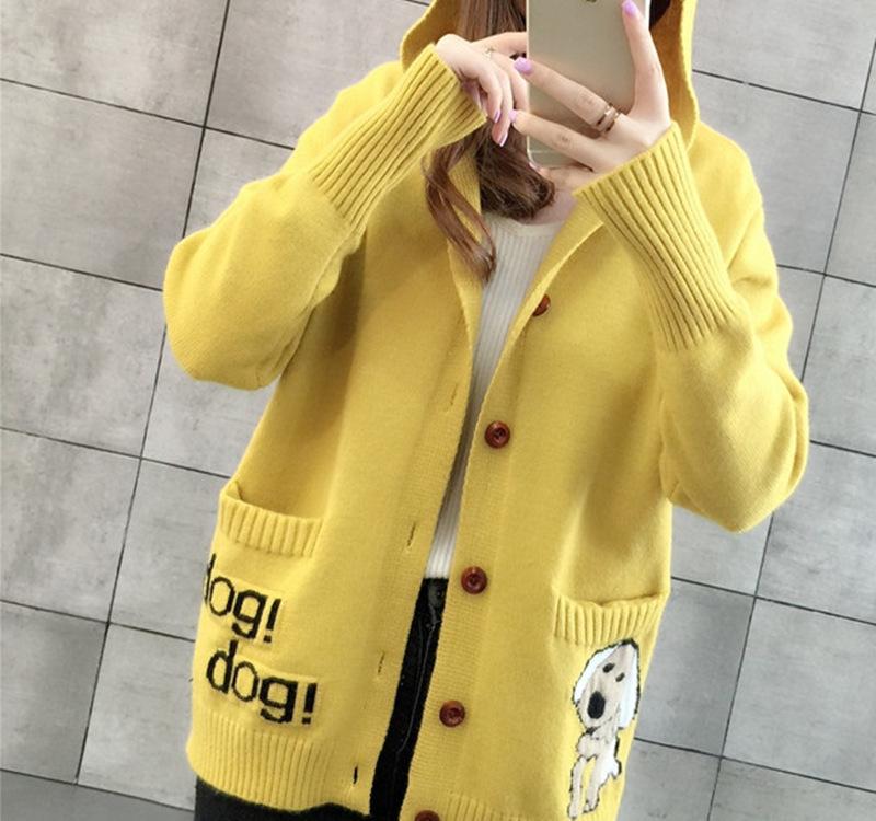 Korean Style Puppy Pattern Cardigan Sweater – Women's Autumn/Winter Versatile Knitwear