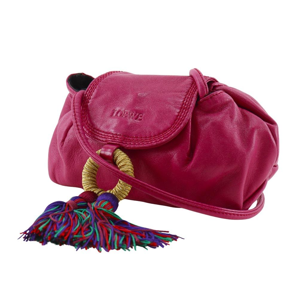 LOEWE Pochette Shoulder Bag fringe pink leather Women Used