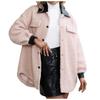 Women's  And Winter Loose Solid Color Stitching Long-sleeved Lapel Lambskin Single-breasted Warm Jacket Coat