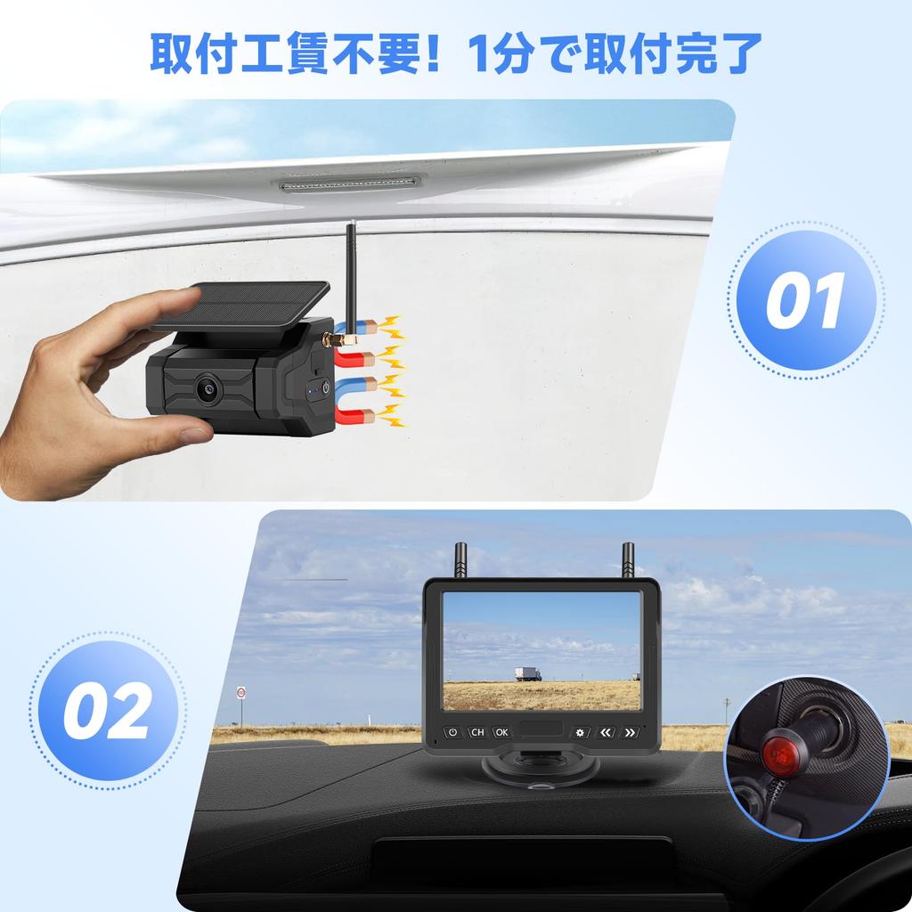 Hizenyo Wireless Backup Camera and Monitor Rechargeable Backup 9600mAh Digital Image Compatible with No Wiring Required 5-inch Set, Camera, 24V,