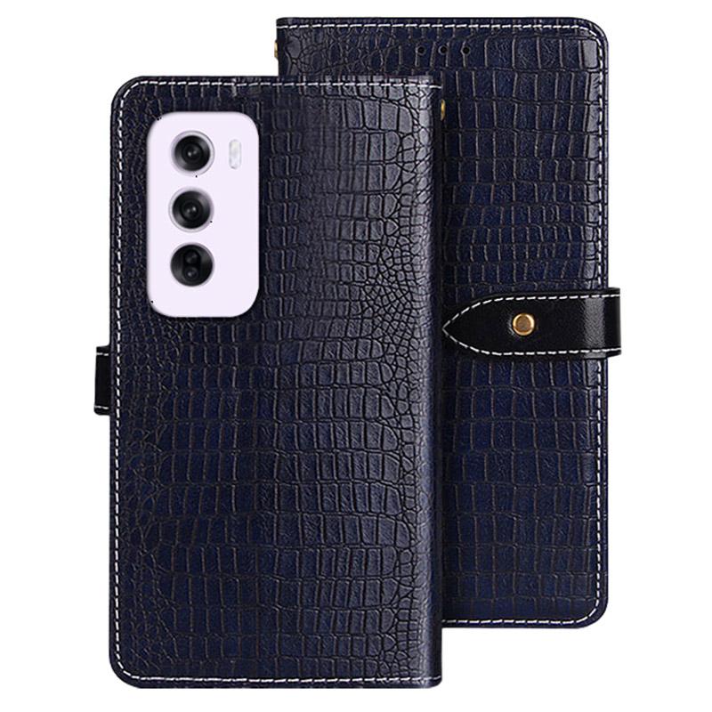 

For Oppo Reno12 5G (Global) Phone Case Crocodile Texture PU Leather Flip Cover Blue