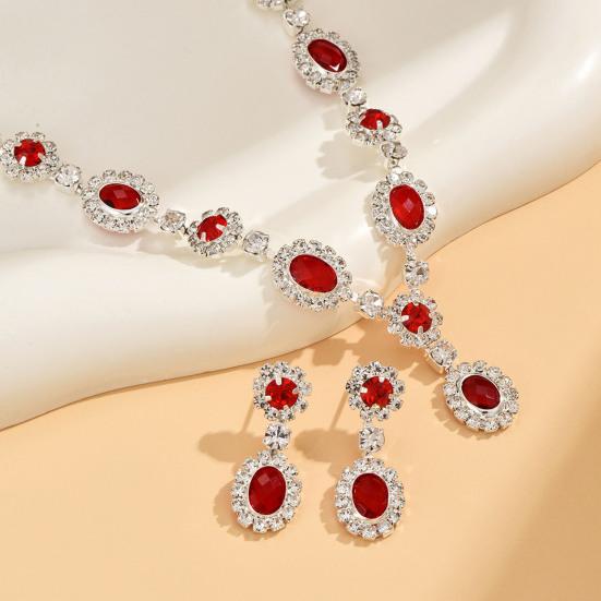 1 Set Hochzeitskette und Ohrringe Damen Retro Strass Schmuckset Faux Edelstein Halskette Ohrringe Valentinstag Geschenk für Ehefrau Sie