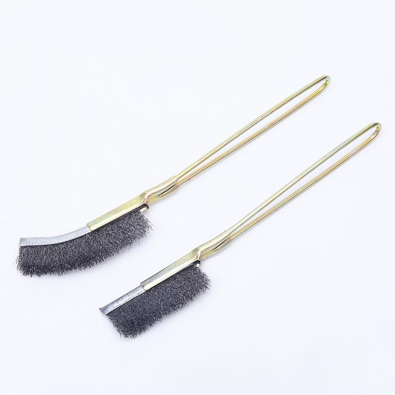 Iron Handle Wire Brush for Cleaning and Rust Removal - Bent Head, Stainless Steel, Nylon, Mini Size