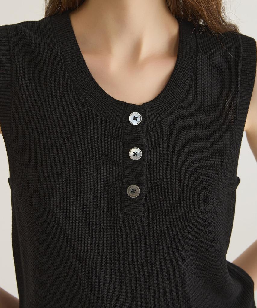 Oteumilkape Henley Neck Sleeveless Knit - Black