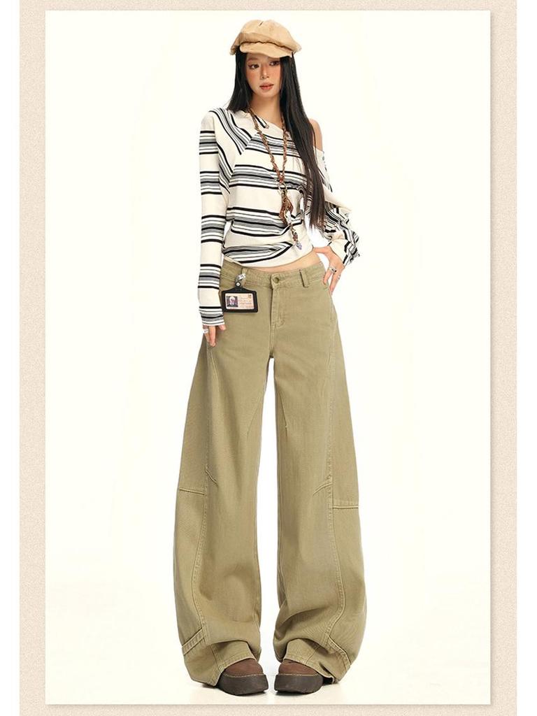 2025 Khaki Loose Straight-Leg Workwear Jeans - New American Design