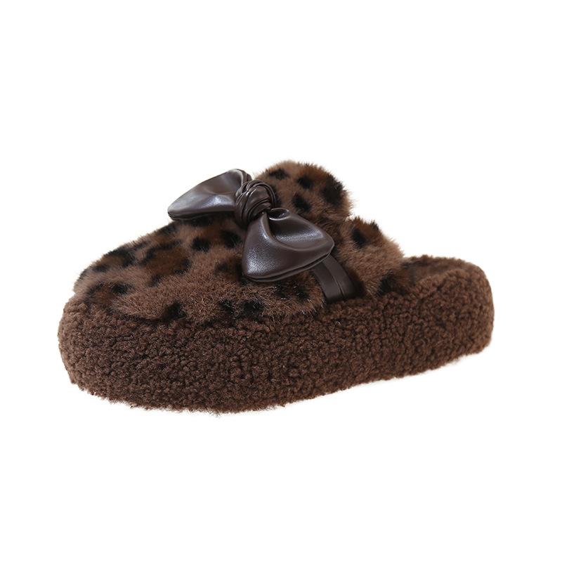 

thick-soled bow wool shoes for women s outer wear 2025 autumn new velvet lamb wool bean shoes warm cotton slippers 40