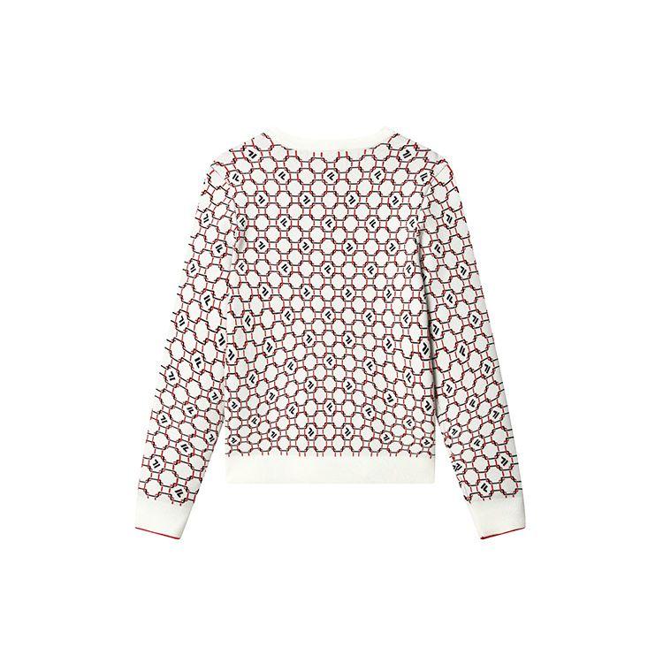 FILA Logo All Over Print Casual Round Neck Long Sleeve Knit Top Women tops Steam-White F11W311408F-IV
