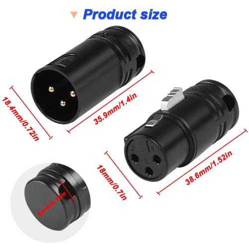 Xiatiaosann XLR Microphone Solder Adapter, Gold-Plated Adjustable Right Angled 90 Degree 3-Pin XLR Male & Female Solder Audio Plug Connector for DIY X