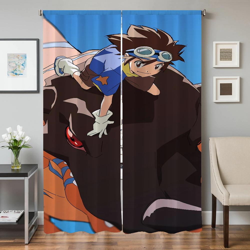 Heminredning Köksgardiner för Vardagsrum 2 Delar Mörkläggningsgardiner Dörrgardin D-digimon Sovrumsdekoration Avskärmning