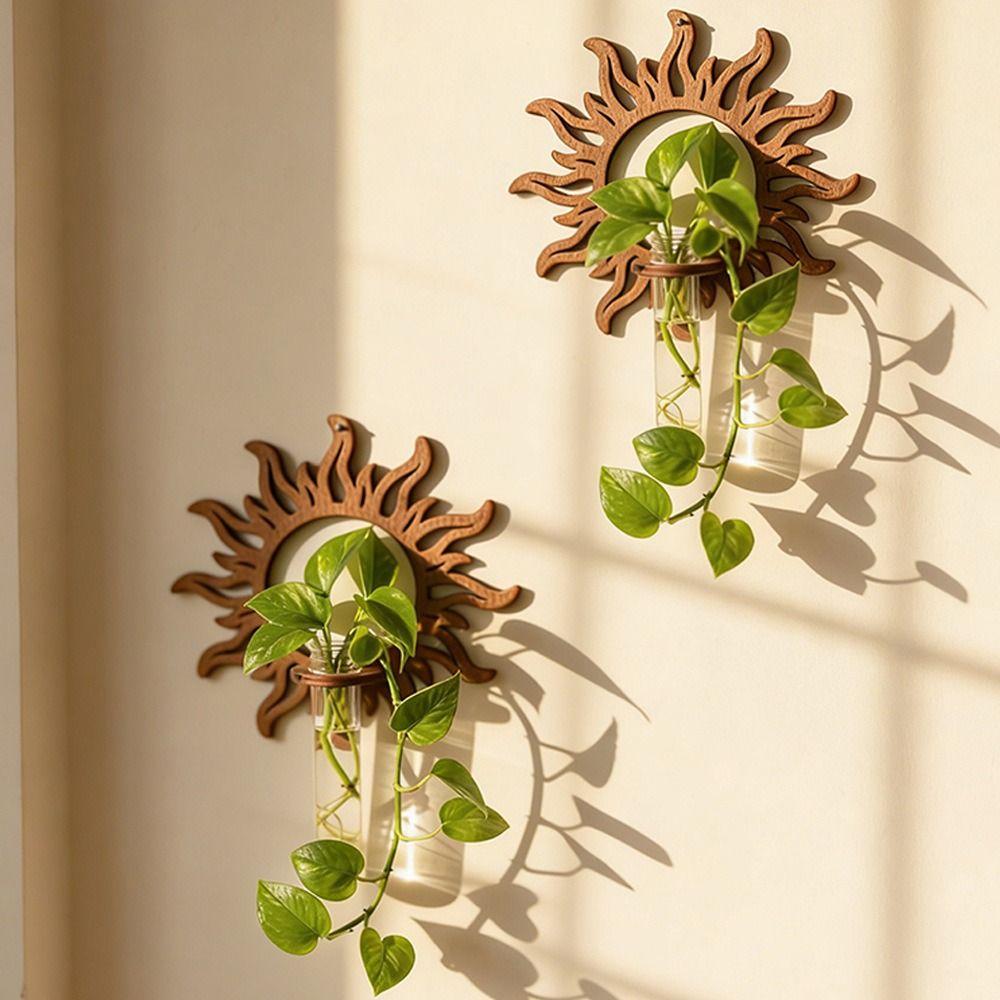 Wall Shelf Wooden Lantern Planter Holder Vase Retro Wall Decoration Geometric Sun Jellyfish Flower Pot Living Room