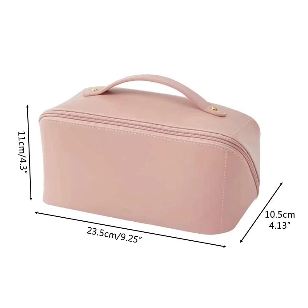 Portable Travel Cosmetic Bag PU Leather Makeup Bag Large Capacity Cosmetic Bag Organizer Toiletry Bags with Handle and