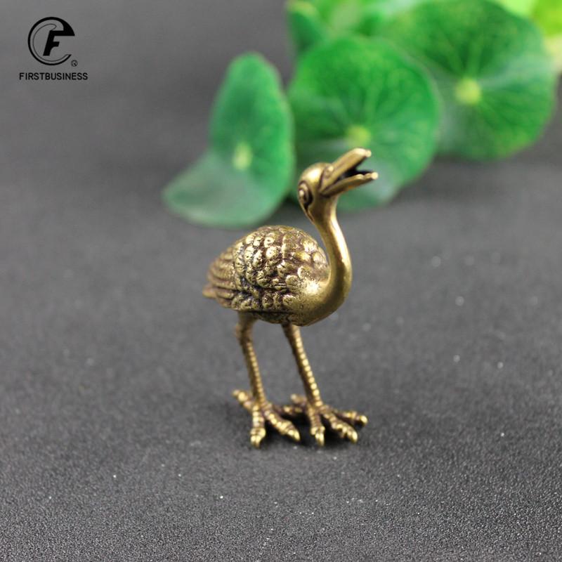 Solid Copper Chinese Feng Shui Animal Crane Sculpture Small Ornament Brass Tea Pet Home Figurines Office Desk Decorations