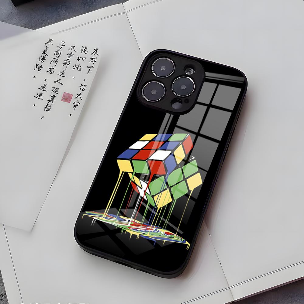 

Cool Funny Rubiks Cube Phone Case For IPhone 17 Air 16 E Pro Max 15 14 13 Mini 12 Pro 11 Max Plus Black Glass Cover iPhone XS Max