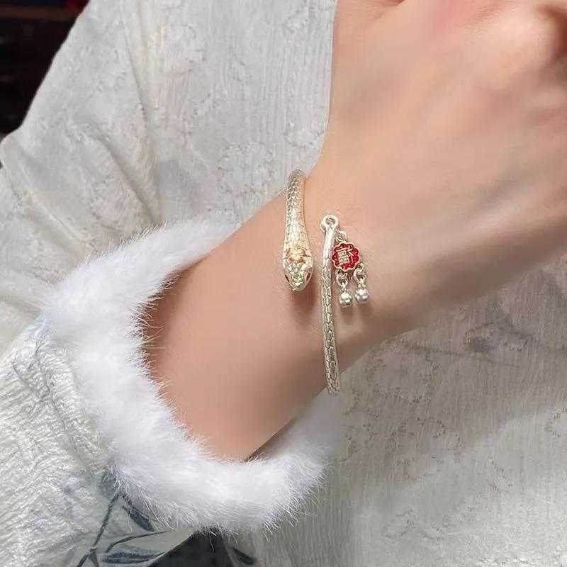Snake Bracelet Enamel Peach Blossom Ten Miles Snake Open Bracelet