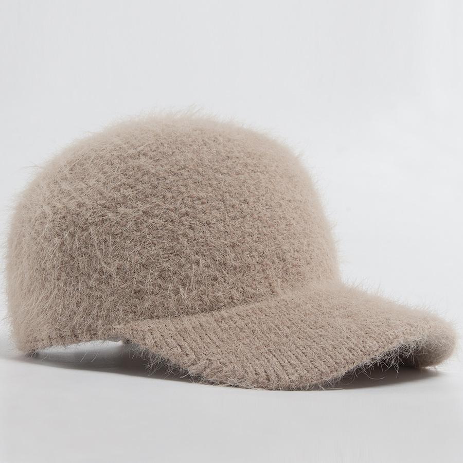 Knitted Faux Rabbit Fur Baseball Cap Women Fashion Autumn Winter Warm Hat For Ladies Female Casual Caps Woman Adjustable New
