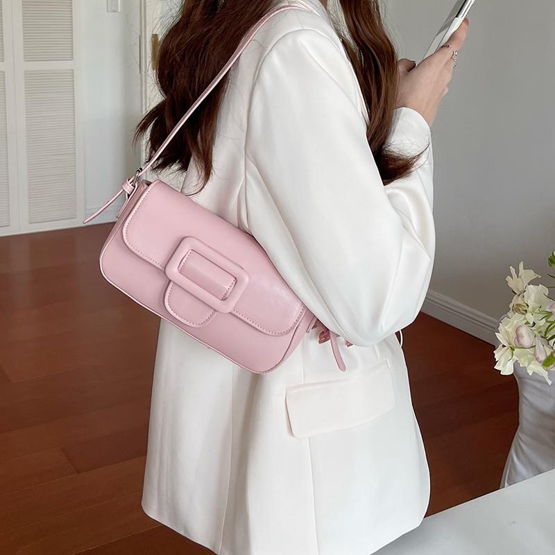 Vintage Design Women Underarm Bag Solid Color Female Girls Small Shoulder Bags PU Leather Ladies Purse Handbags Armpit Bag