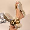 Floral Gold Silver Sandals Women Slip on Wedge Heels Pearl Sandalias Mujer Summer Soft Sole Platform Slippers Shoes Woman
