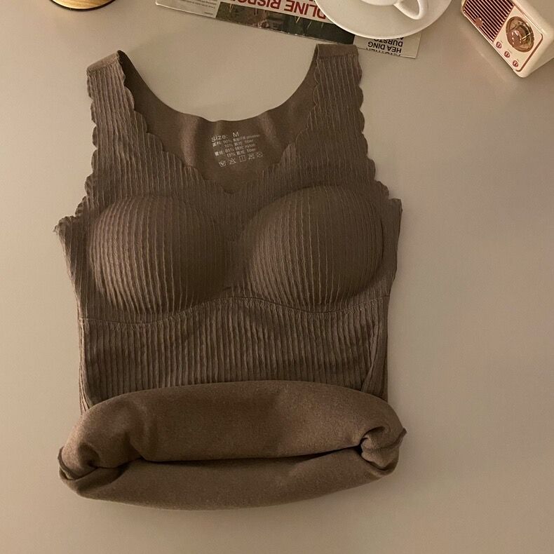 Plush Vest Women with Breast Cushion Thickened Cold Insulation Double Layer Slim Bottomed Autumn and Winter Underwear