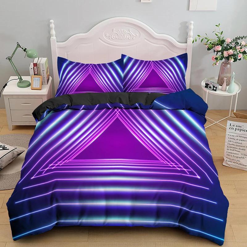 Abstract Modern Retro Neon Duvet Cover Set Single Double King Queen Size Geometic Bedding Set With Pillowcase Bedclothes 2/3Pcs