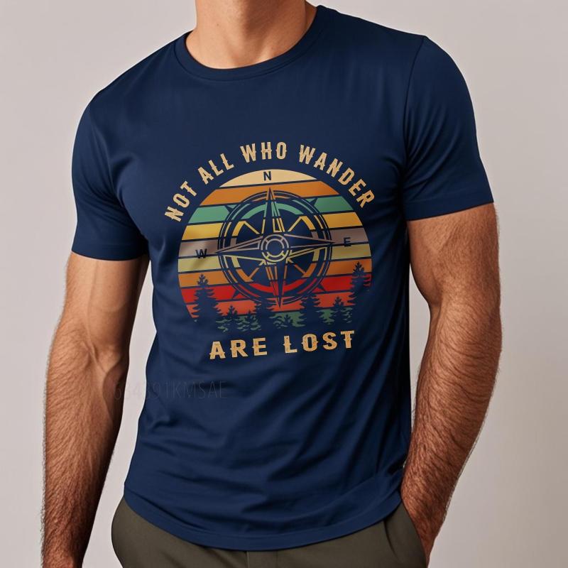 

Streetwear summer Unisex t shirt Not All Who Wander Are Lost Compass Sunset Trees Short Sleeve Printed O Neck tops 4XL