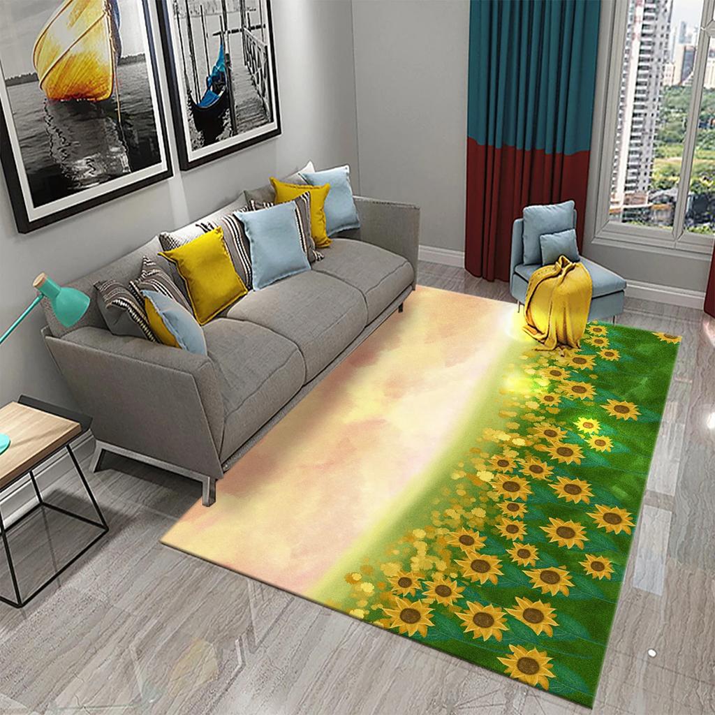 3D Oil Painting Sunflower Carpet for Living Dining Room Bedroom Kitchen Van Gogh Sunflower Nursery Rug Floor Non Slip Area Rug