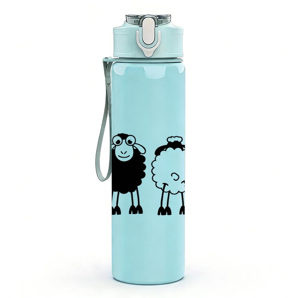 1PC Simple Line Sheep Group Graphic,750ml Color Plastic Sports Water Bottle,Leakproof Flip Straw Lid,Suitable for Sports Office Home Use